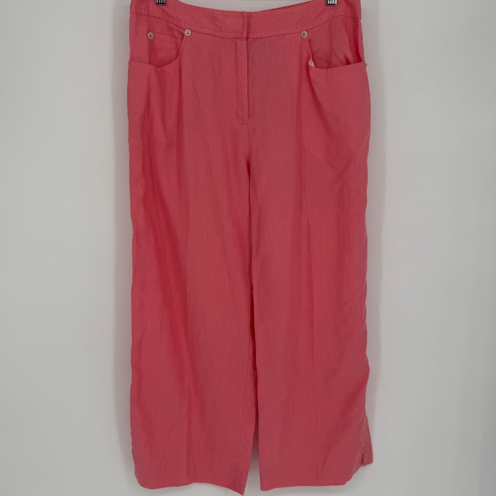 Telluride Clothing Co Womens Pink 100% Linen Wide Leg Crop Pants Size 6